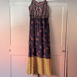 Target Xhilaration Navy Blue Tribal Print Spaghetti Strap Maxi Dress L